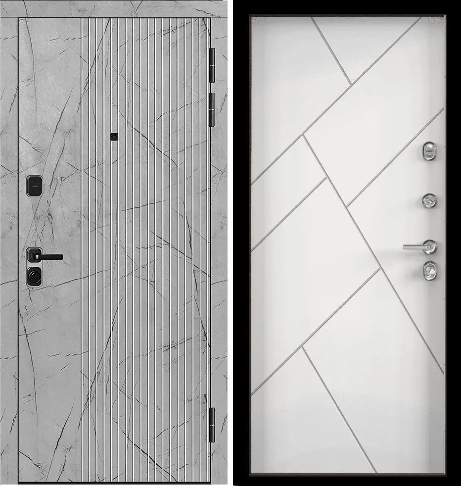 Дверь Цербер 3К Чёрный муар Мрамор Черная Фурнитура Сменная панель DIS006614